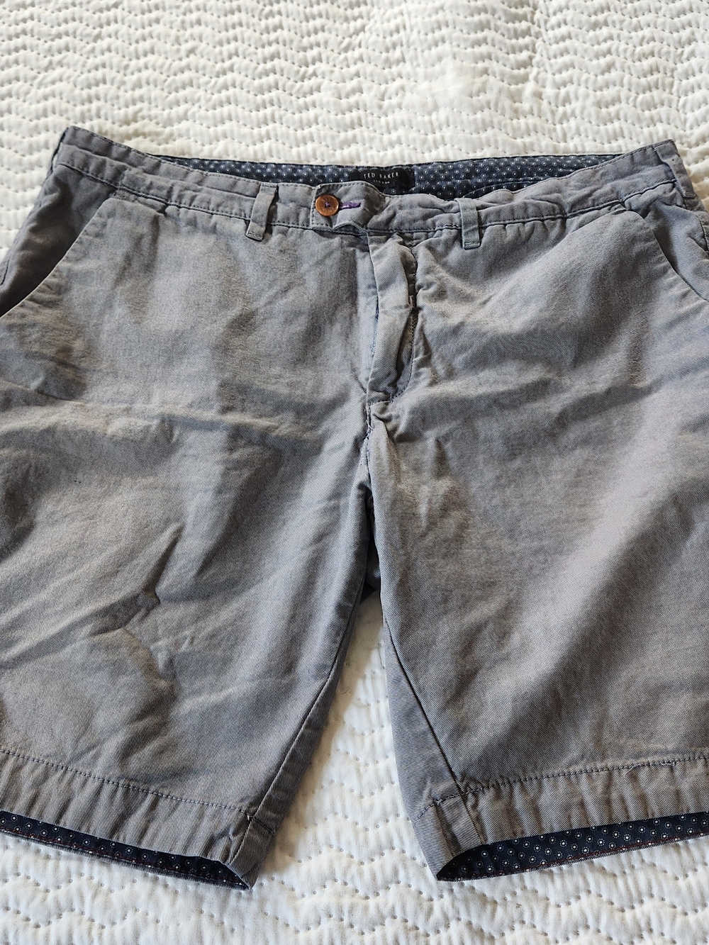 Ted Baker Light Gray Flat-Front Men's Shorts with Subtle Trim